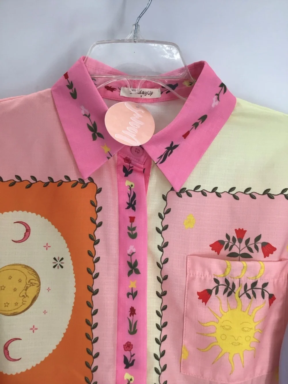 SundayUp NWT 2Pc Linen-Blend Shirt & Short Set Summer Beach PInk/Yellow Size S